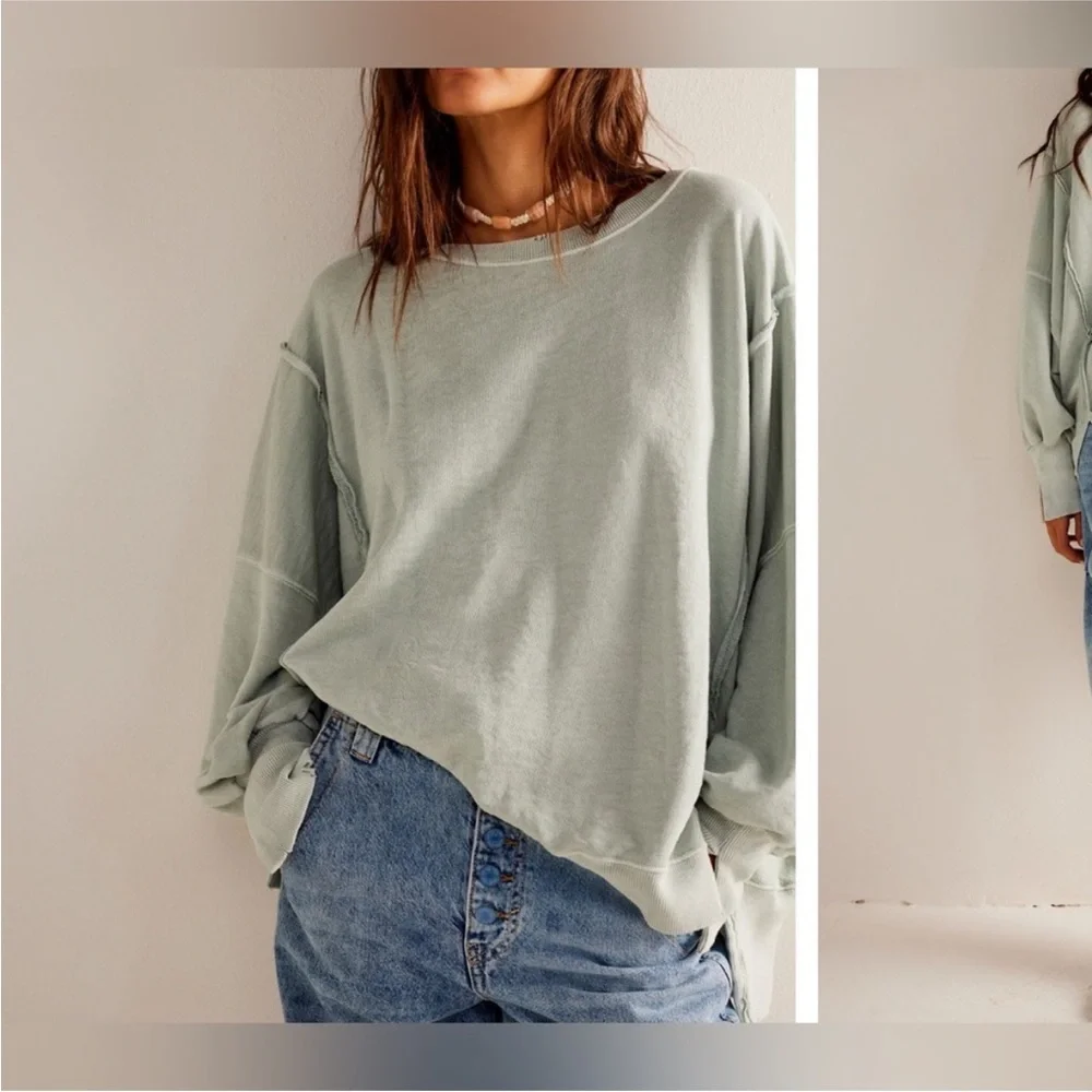 NWT Free People / We the Free Camden Sweatshirt - Seaglass - XS